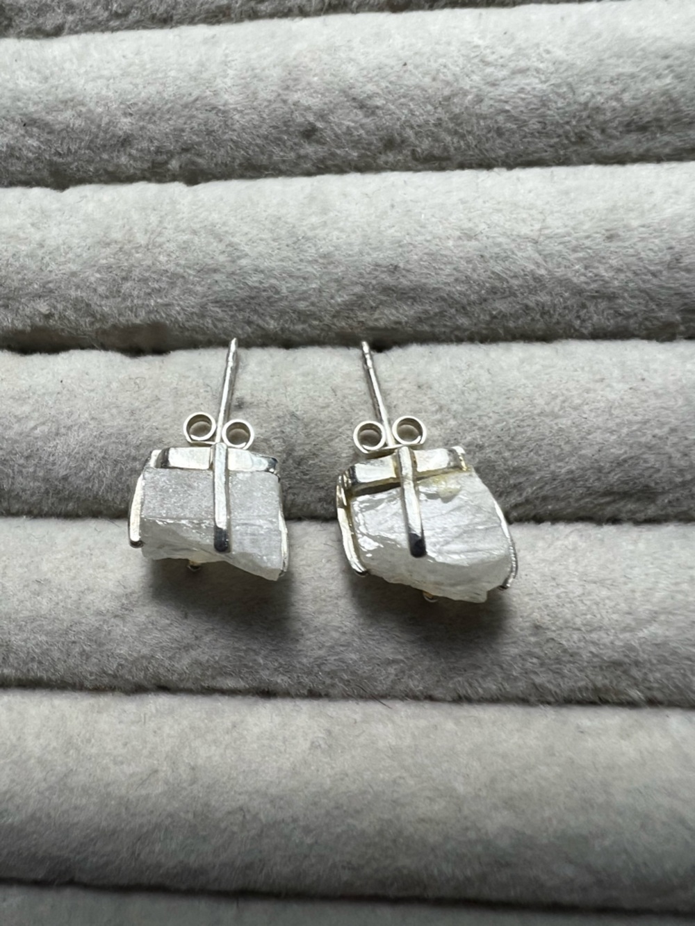 Silver Raw Moonstone Stud Earrings